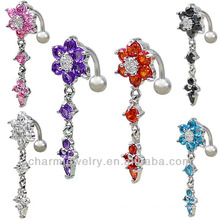 Fashion stainless steel dangle navel ring zircon belly ring BER-015